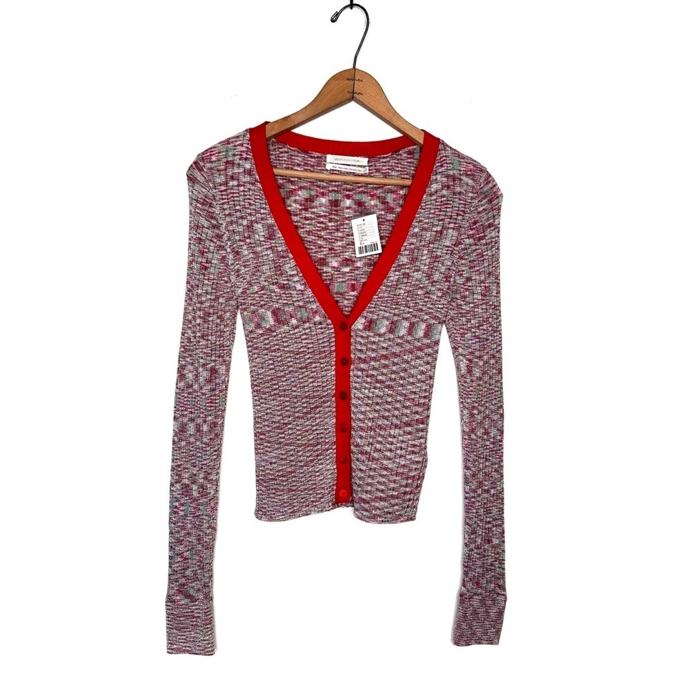 Urban Outfitters | Lucky Red Marled Sparkle V-neck Ribbed Cardigan Size Medium